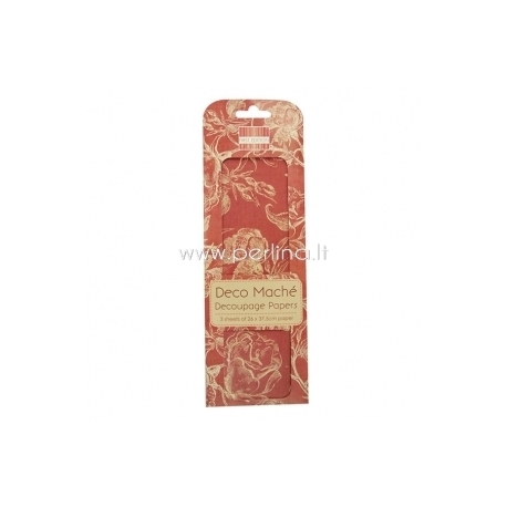 Deco Mache Paper "Red Roses", 26x37,5 cm, 3 pcs
