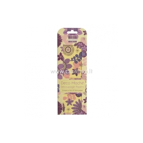 Deco Mache Paper "Purple Bloom", 26x37,5 cm, 3 pcs