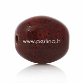 Ceramics bead, purplish red spot, 20x17 mm