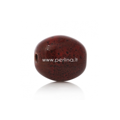Ceramics bead, purplish red spot, 20x17 mm