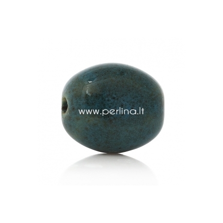 Ceramics bead, Malachite green spot, 20x17 mm