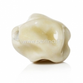 Ceramics bead, greeny cream, 16x14 mm