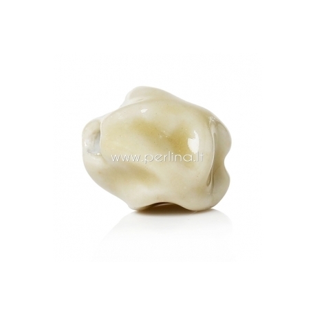 Ceramics bead, greeny cream, 16x14 mm