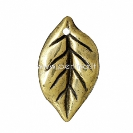 CCB plastic pendant "Leaf", antique gold, 25x15 mm