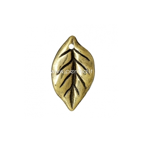 CCB plastic pendant "Leaf", antique gold, 25x15 mm