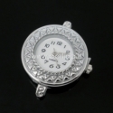 Watch face, round, silver tone, 32x26 mm