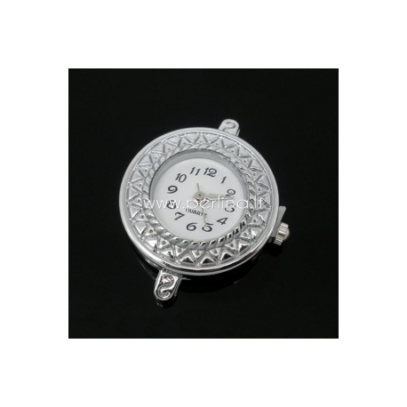 Watch face, round, silver tone, 32x26 mm