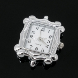 Watch face, square, silver tone, 30x25 mm