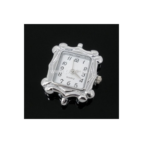 Watch face, square, silver tone, 30x25 mm