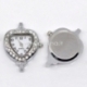 Watch face with rhinestones, heart, silver tone, 32x26 mm