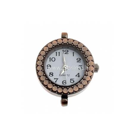Watch face, round, antique copper, 28x24 mm