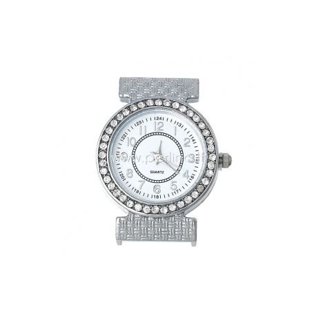 Laikrodis su kristalais, apvalus, sidabro sp., 38x31 mm