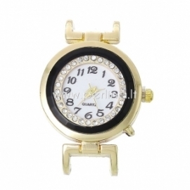 Watch face with clear rhinestones, round, gold tone, 40x28 mm