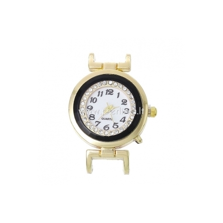 Watch face with clear rhinestones, round, gold tone, 40x28 mm