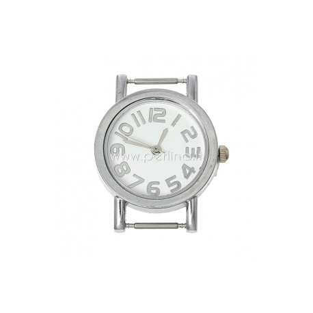 Watch face, round, silver tone, 33x28 cm