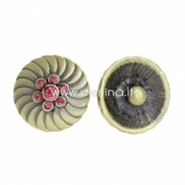 Chunk snap button "Pink flower", antique bronze, 20 mm