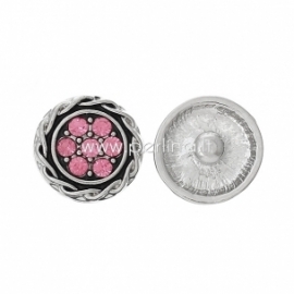 Chunk snap button "Pink flower", antique silver, 16 mm