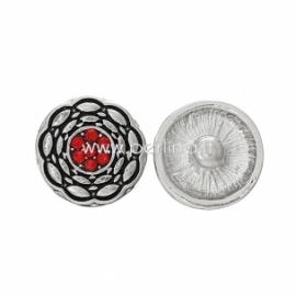 Chunk snap button "Red flower", antique silver, 16 mm