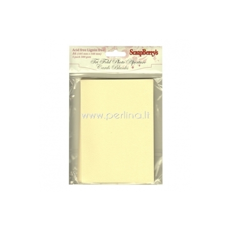 Tri-fold blank cards set, cream, 10,5x14,8 cm, 5 pcs