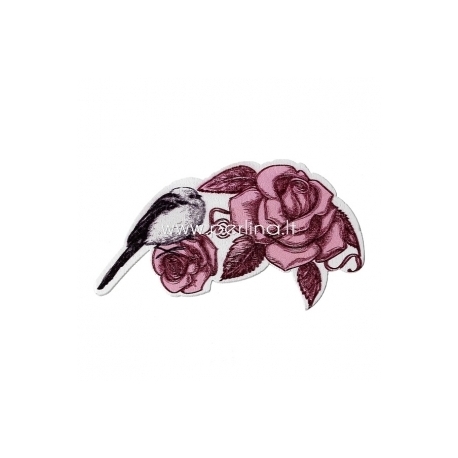 Wood embellishment "Flower and bird", 7,2x4,2 cm