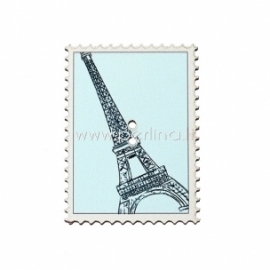Wood button "Postage Stamp - Eiffel Tower", 4x2,9 cm
