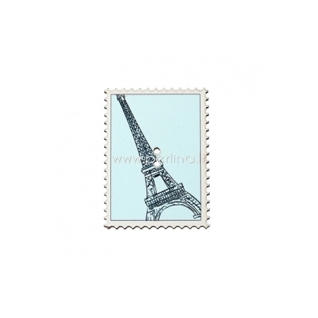 Wood button "Postage Stamp - Eiffel Tower", 4x2,9 cm