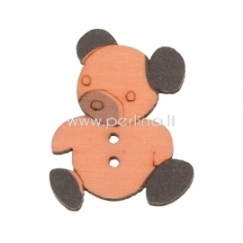 Wood button "Bear", light orange, 29x23 mm
