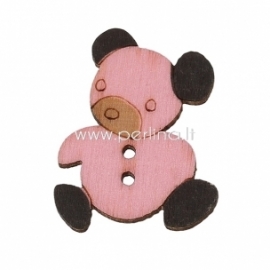 Wood button "Bear", pink, 29x23 mm