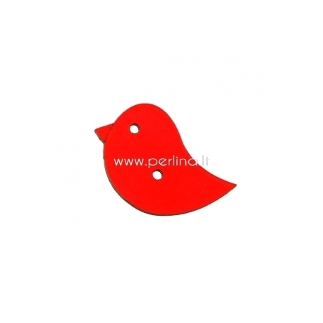 Wood button "Bird", neon orange, 29x21 mm