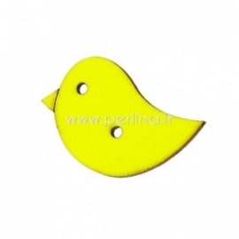 Wood button "Bird", neon yellow, 29x21 mm