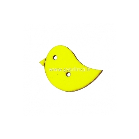 Wood button "Bird", neon yellow, 29x21 mm