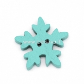 Wood button "Snowflake", blue, 25x24 mm