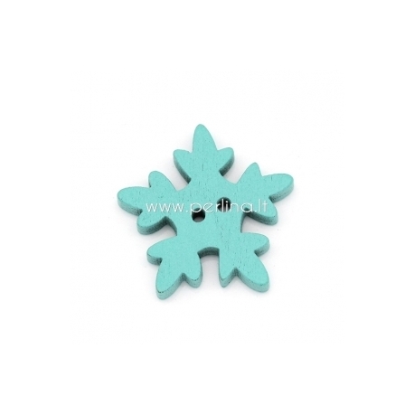Wood button "Snowflake", blue, 25x24 mm