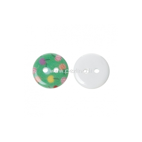 Resin button "Apple", green, 13 mm 