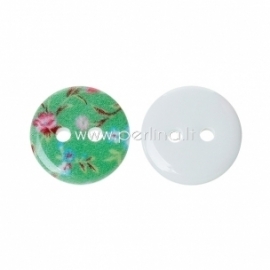 Resin button "Flower", green, 13 mm 