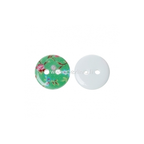 Resin button "Flower", green, 13 mm 