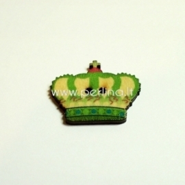 Wood button "Crown", green, 31x26 mm