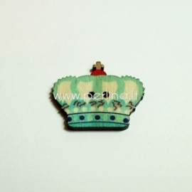 Wood button "Crown", blue, 31x26 mm