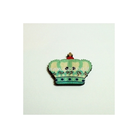 Wood button "Crown", blue, 31x26 mm