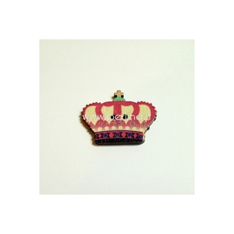 Wood button "Crown", pink, 31x26 mm