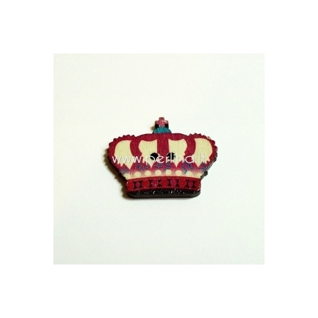 Wood button "Crown", fuchsia, 31x26 mm