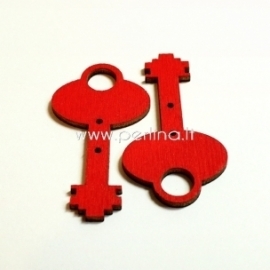 Wood button "Key", red, 45x24 mm