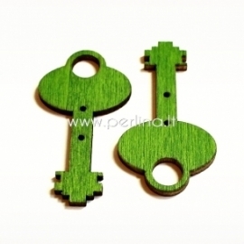 Wood button "Key", green, 45x24 mm