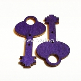 Wood button "Key", purple, 45x24 mm