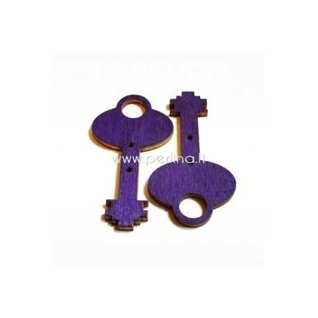 Wood button "Key", purple, 45x24 mm