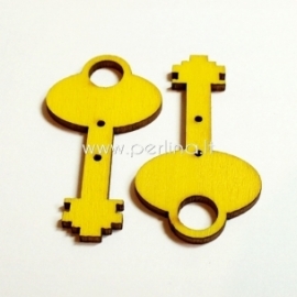 Wood button "Key", yellow, 45x24 mm