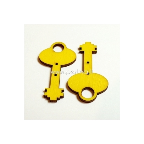 Wood button "Key", yellow, 45x24 mm