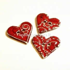Ceramics button "Heart", red with relief, 3,5x3,5 cm