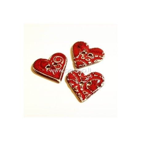 Ceramics button "Heart", red with relief, 3,5x3,5 cm