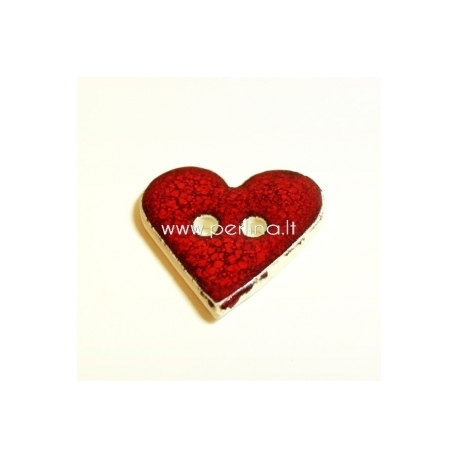 Ceramics button "Heart", red, 3,5x3,5 cm